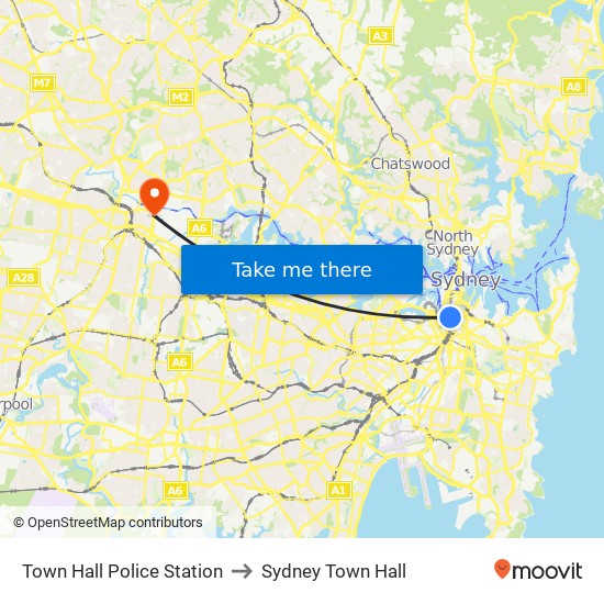 Town Hall Police Station to Sydney Town Hall map