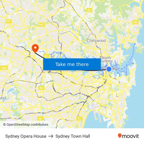 Sydney Opera House to Sydney Town Hall map