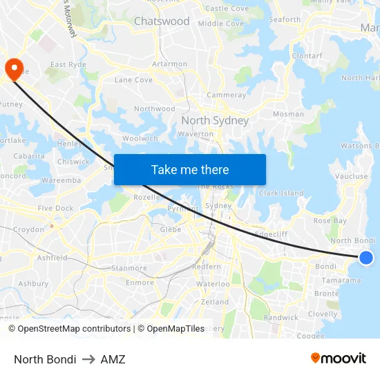 North Bondi to AMZ map