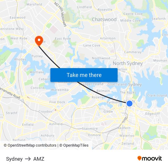 Sydney to AMZ map