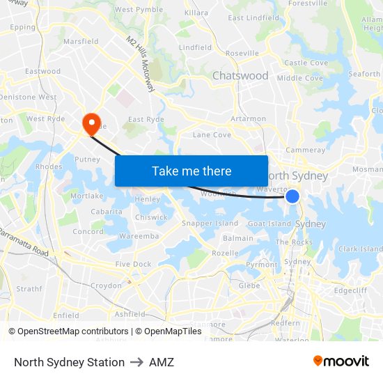 North Sydney Station to AMZ map