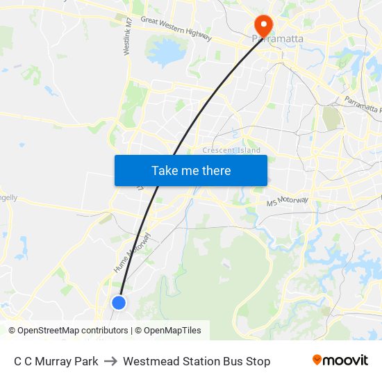 C C Murray Park to Westmead Station Bus Stop map