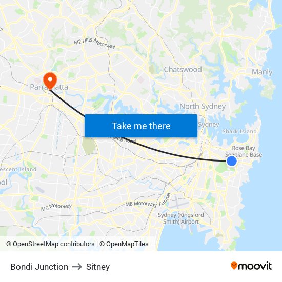 Bondi Junction to Sitney map