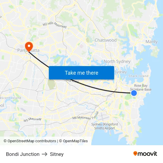 Bondi Junction to Sitney map