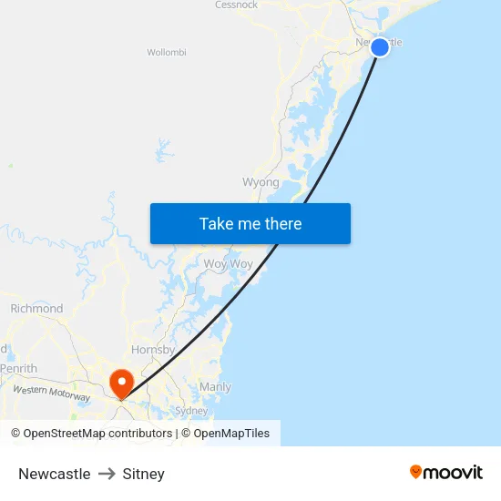 Newcastle to Sitney map
