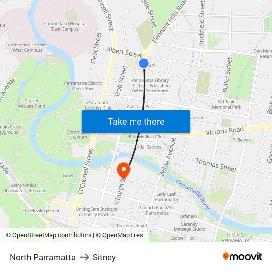 North Parramatta to Sitney map