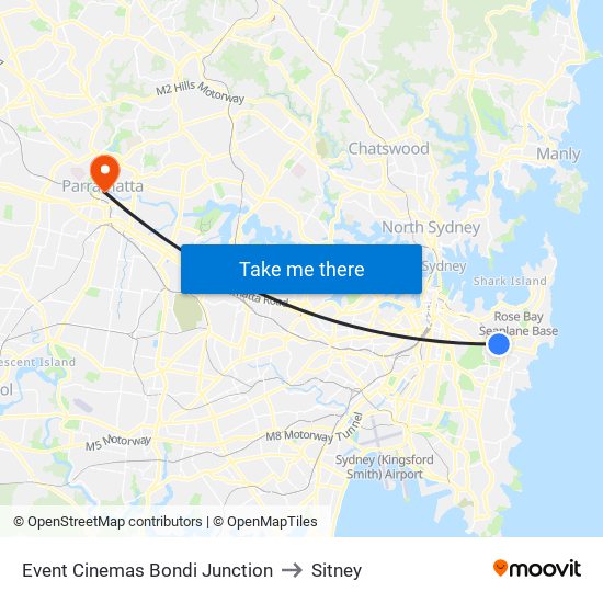 Event Cinemas Bondi Junction to Sitney map