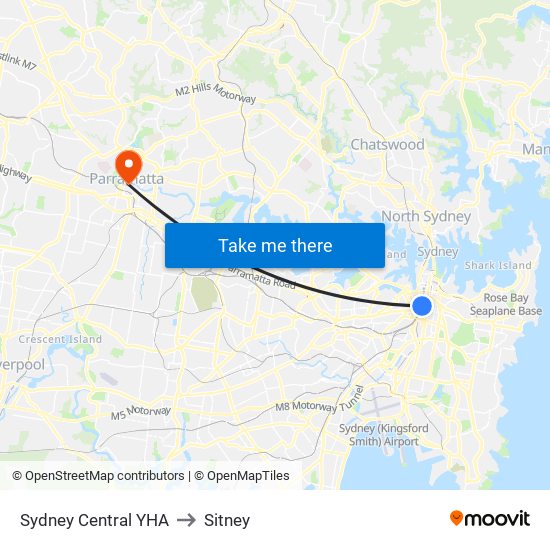 Sydney Central Yha to Sitney map