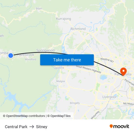 Central Park to Sitney map