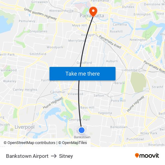 Bankstown Airport to Sitney map