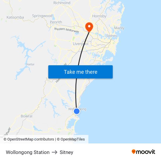 Wollongong Station to Sitney map