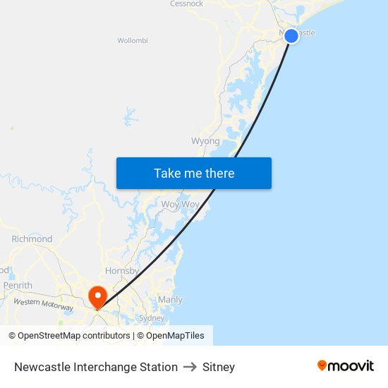 Newcastle Interchange Station to Sitney map