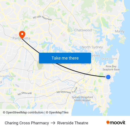 Charing Cross Pharmacy to Riverside Theatre map