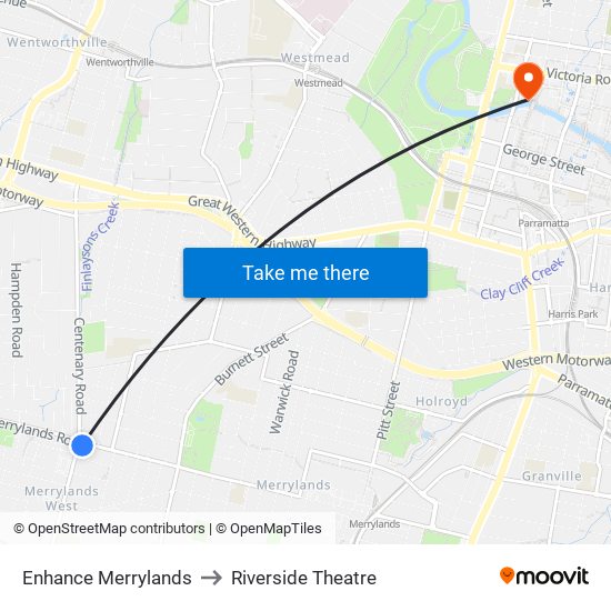 Enhance Merrylands to Riverside Theatre map