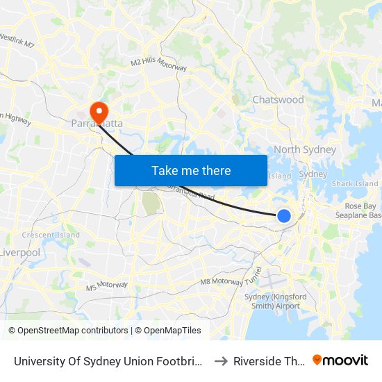 University Of Sydney Union Footbridge Station to Riverside Theatre map