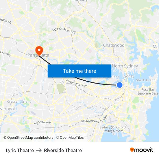 Lyric Theatre to Riverside Theatre map