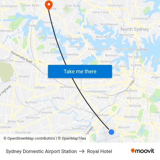 Sydney Domestic Airport Station to Royal Hotel map