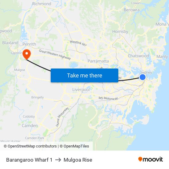 Barangaroo Wharf 1 to Mulgoa Rise map