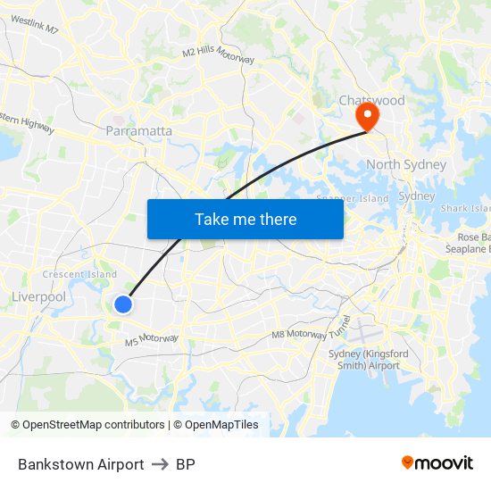 Bankstown Airport to BP map