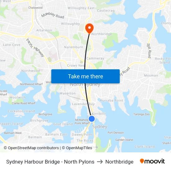 Sydney Harbour Bridge - North Pylon to Northbridge map