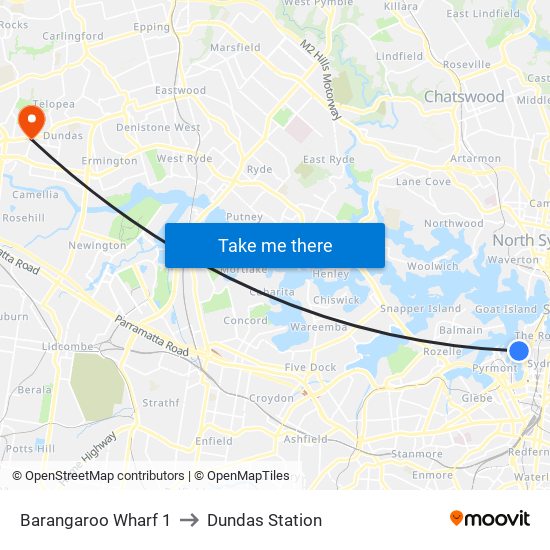 Barangaroo Wharf 1 to Dundas Station map