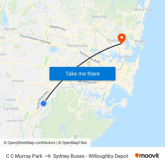 C C Murray Park to Sydney Buses - Willoughby Depot map