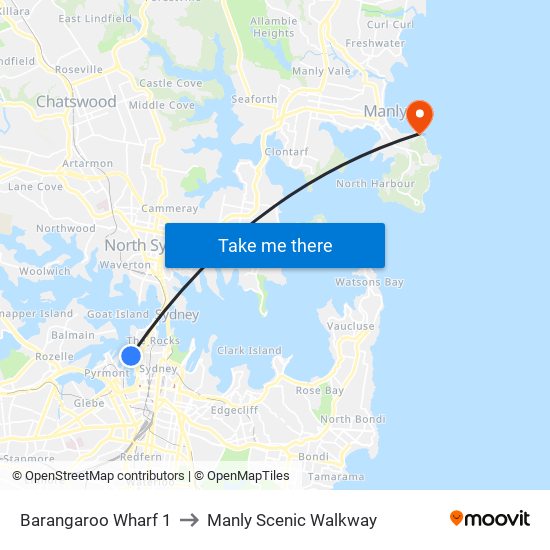 Barangaroo Wharf 1 to Manly Scenic Walkway map