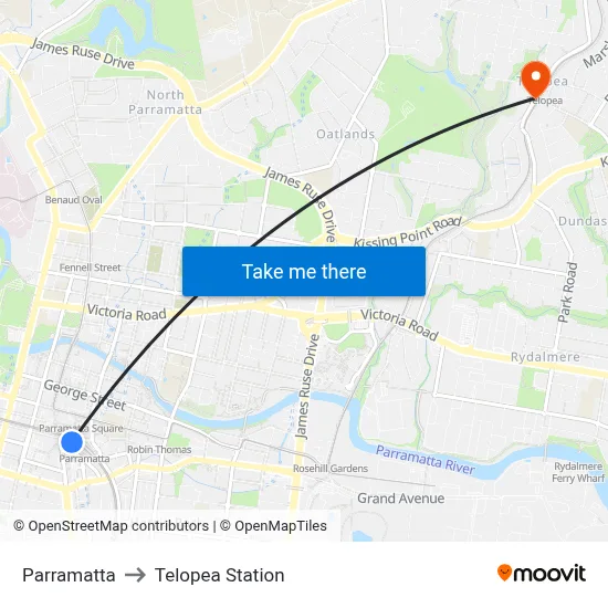Parramatta to Telopea Station map