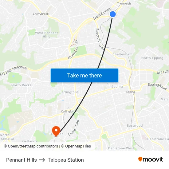 Pennant Hills to Telopea Station map