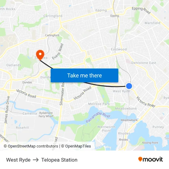 West Ryde to Telopea Station map