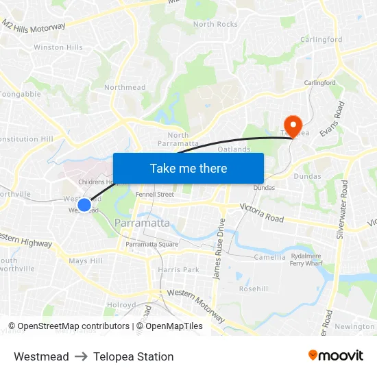 Westmead to Telopea Station map