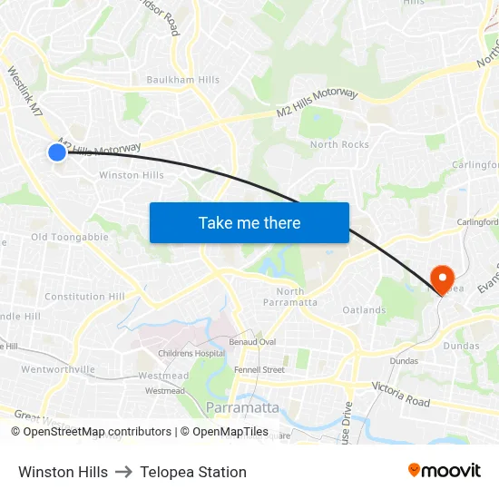 Winston Hills to Telopea Station map