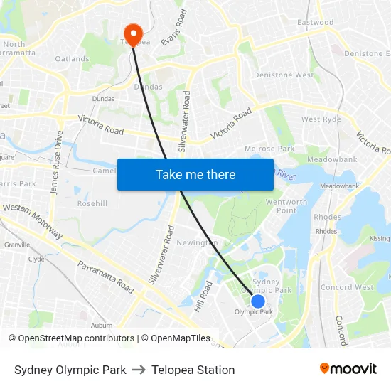Sydney Olympic Park to Telopea Station map