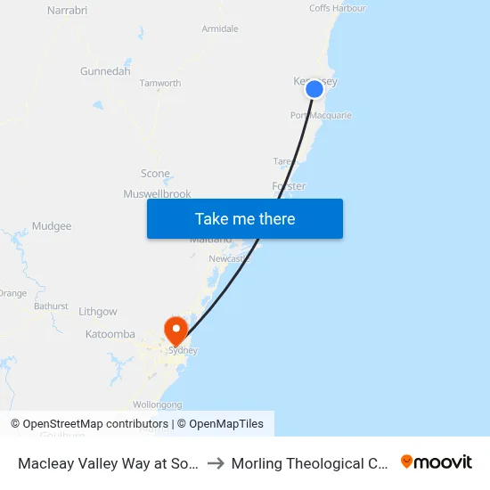 Macleay Valley Way at South St to Morling Theological College map