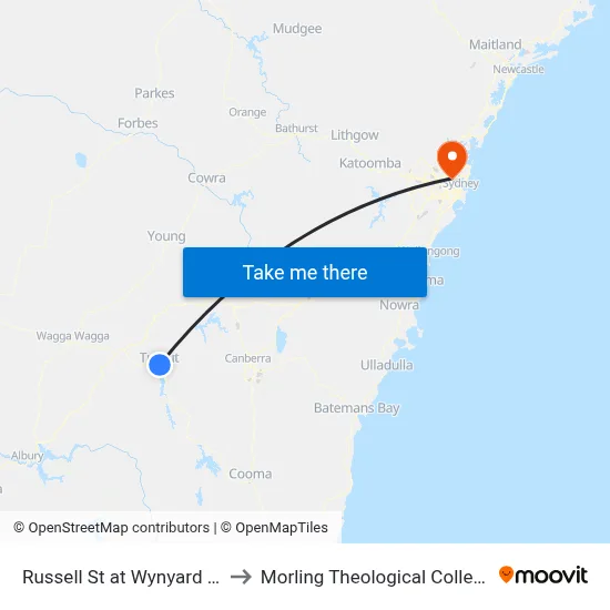 Russell St at Wynyard St to Morling Theological College map