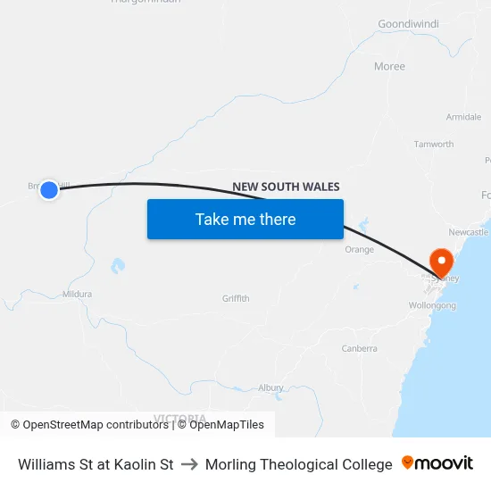 Williams St at Kaolin St to Morling Theological College map