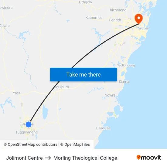 Jolimont Centre to Morling Theological College map