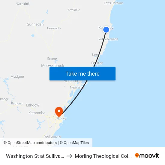 Washington St at Sullivan St to Morling Theological College map