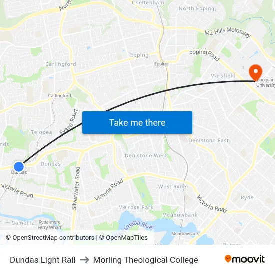 Dundas Light Rail to Morling Theological College map