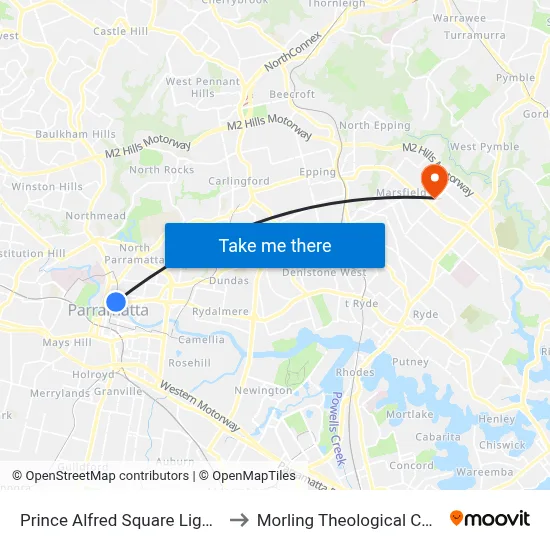Prince Alfred Square Light Rail to Morling Theological College map