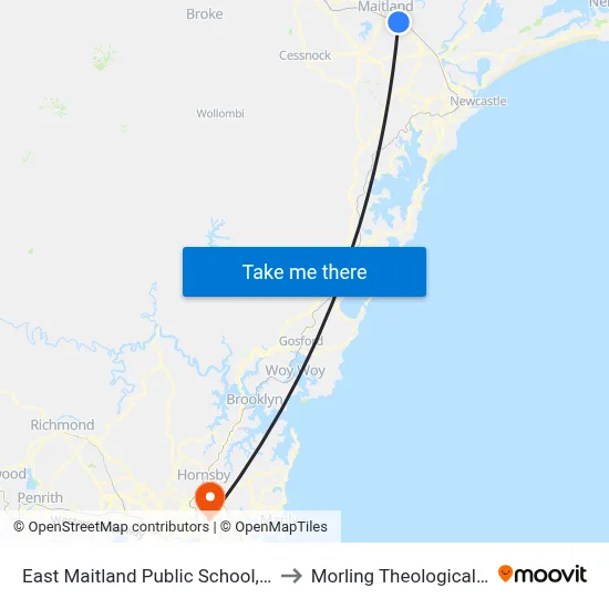 East Maitland Public School, William St to Morling Theological College map