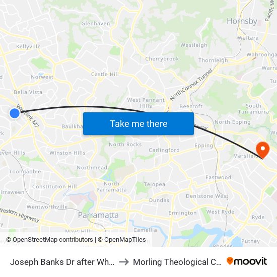 Joseph Banks Dr after Whitby Rd to Morling Theological College map