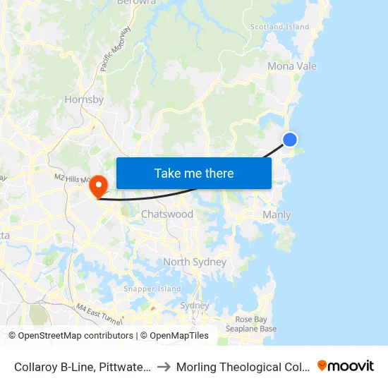 Collaroy B-Line, Pittwater Rd to Morling Theological College map