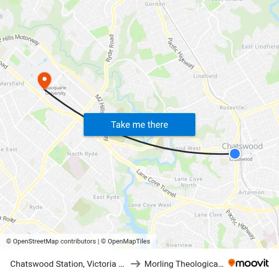 Chatswood Station, Victoria Ave, Stand E to Morling Theological College map