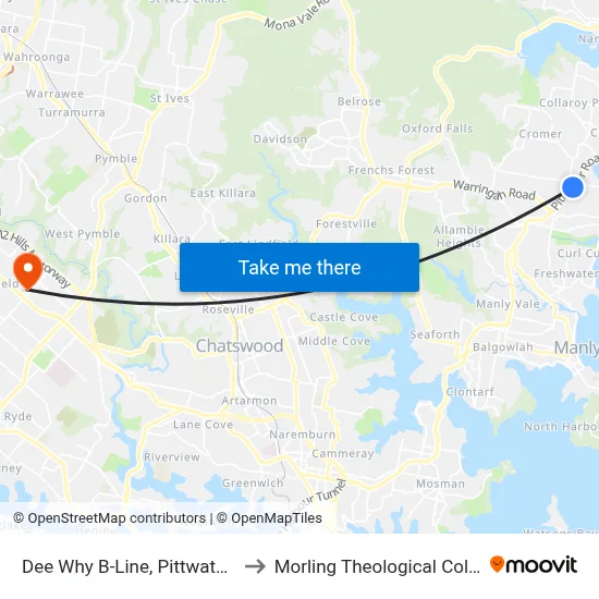 Dee Why B-Line, Pittwater Rd to Morling Theological College map