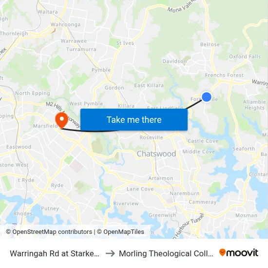 Warringah Rd at Starkey St to Morling Theological College map