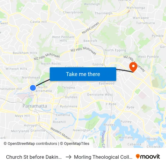 Church St before Daking St to Morling Theological College map