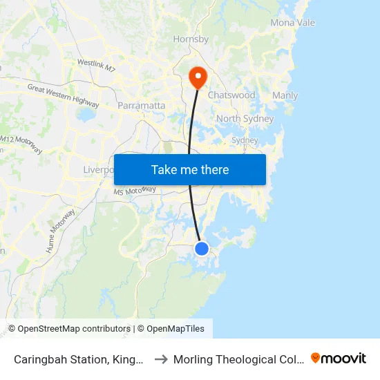 Caringbah Station, Kingsway to Morling Theological College map