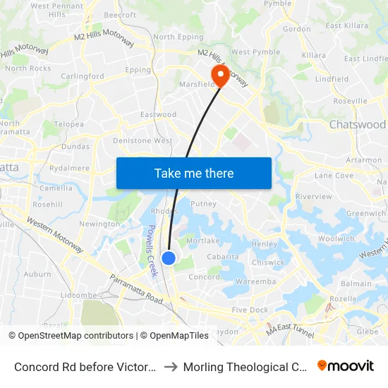 Concord Rd before Victoria Ave to Morling Theological College map