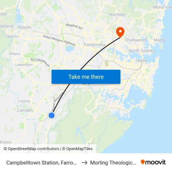 Campbelltown Station, Farrow Rd, Stand H to Morling Theological College map